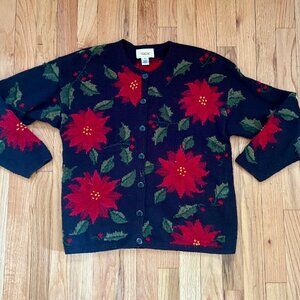 Vintage Talbots Poinsettia Christmas Sweater